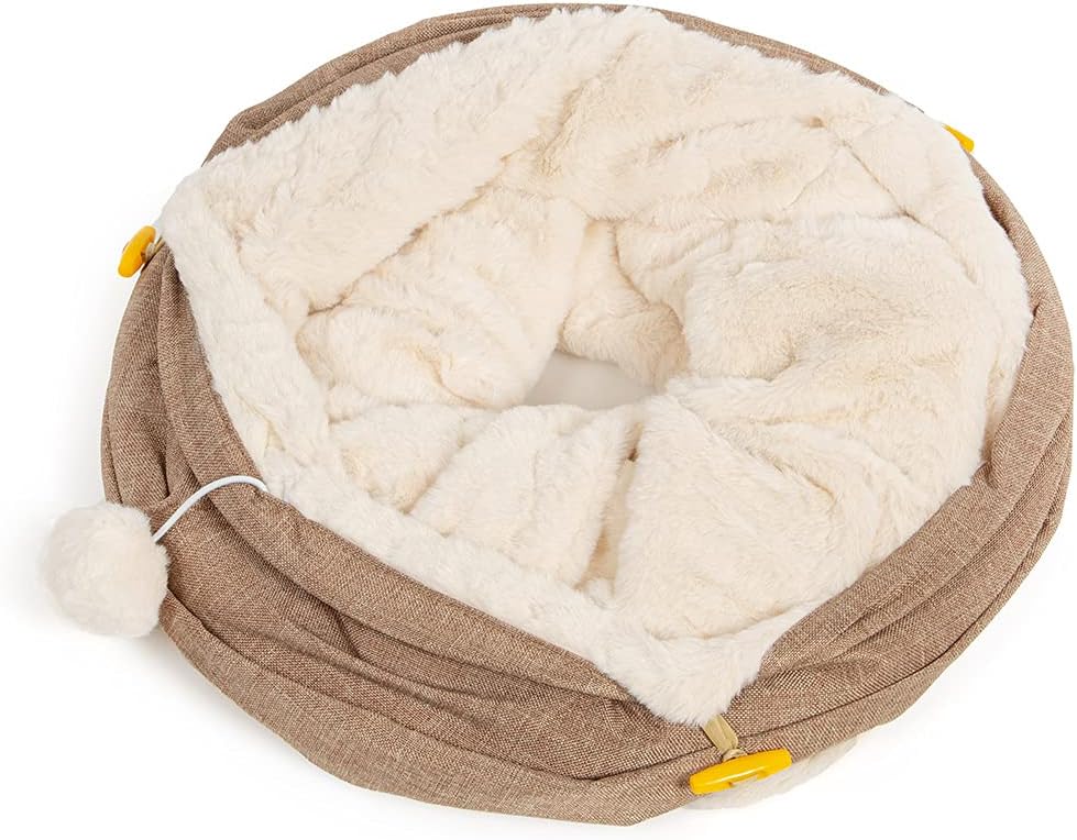 CanadianCat Company ® | Spieltunnel für Katzen mit Kuschelfell | beige | ca. 35 x 70 cm - Variable F