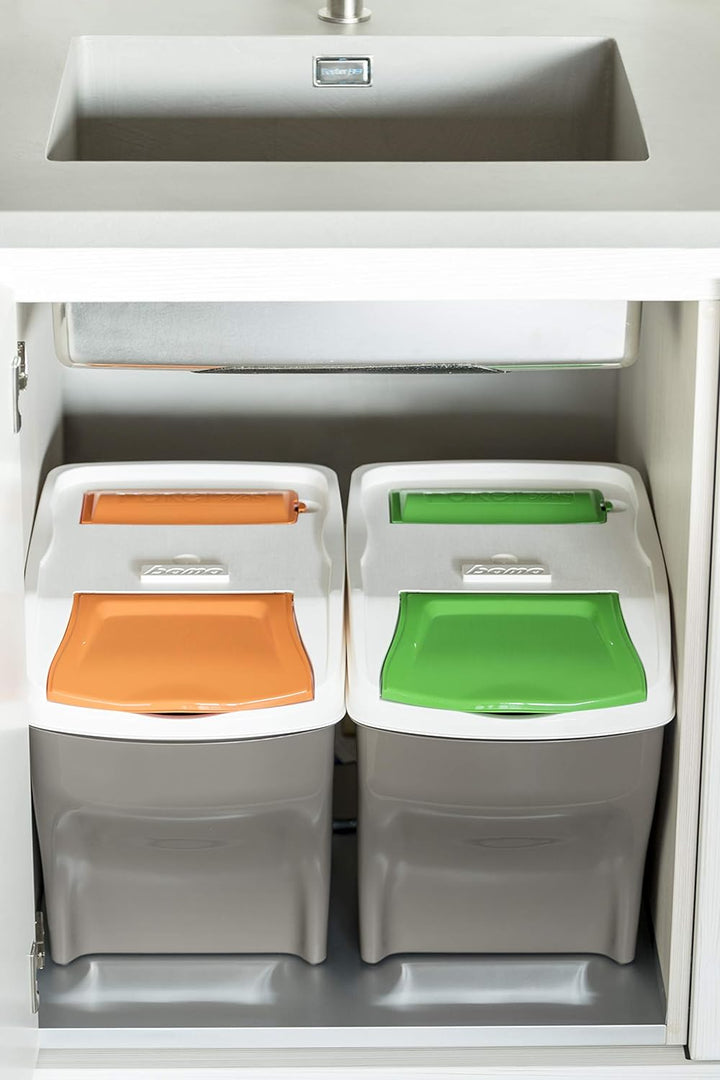 Bama Poker Plus Müllset - 4 verschiedene Teile - Modular und Praktisch - 27 Liter - Acryl - Mehrfarb