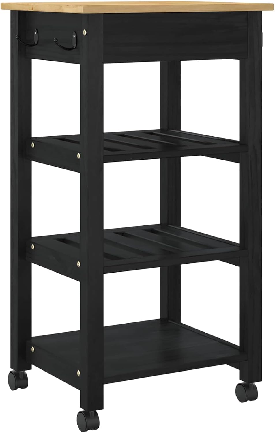 vidaXL Küchentrolley MONZA Schwarz 48 x 40 x 88,5 cm Massivholz Kiefer, Moderner Küchenwagen, erweit