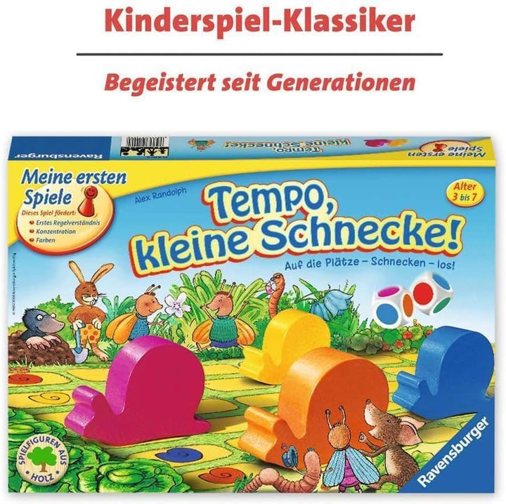 Ravensburger Kinderspiel 21420 - Tempo kleine Schnecke, Das spannende Schneckenrennen, Brettspiel un