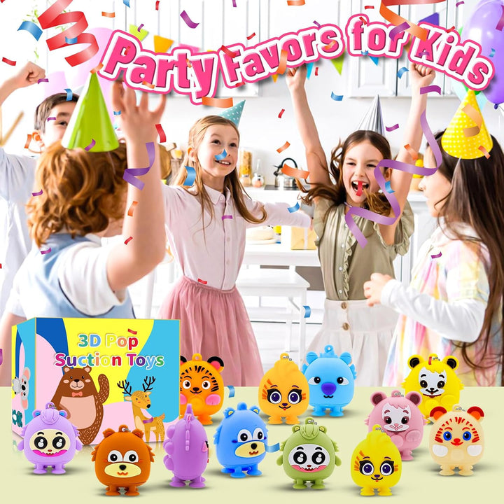 12 Pcs Toy Pop Party Favors for Kids, 3D Animal Pop Balls Its Fidget Toys, Birthday Gifts for Boys G