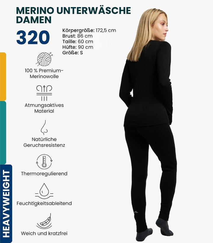 Merino.tech 100% Merino Unterwäsche Damen Set - Leicht, Mittelgewicht, Funktionsunterwäsche Merinowo