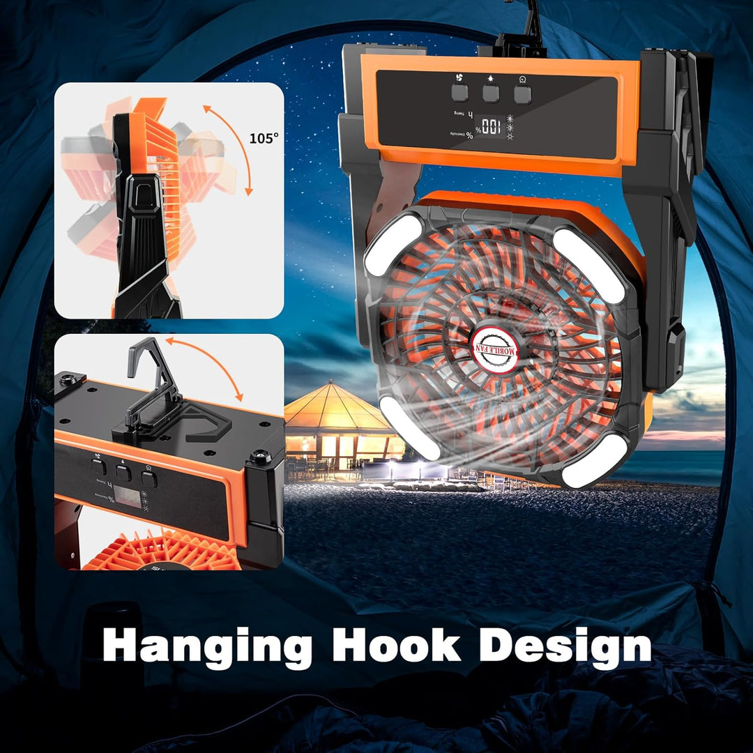 Sendowtek Camping Ventilator mit Akku 20000mAh, Tragbare Wiederaufladbare Tischventilator mit LED Li