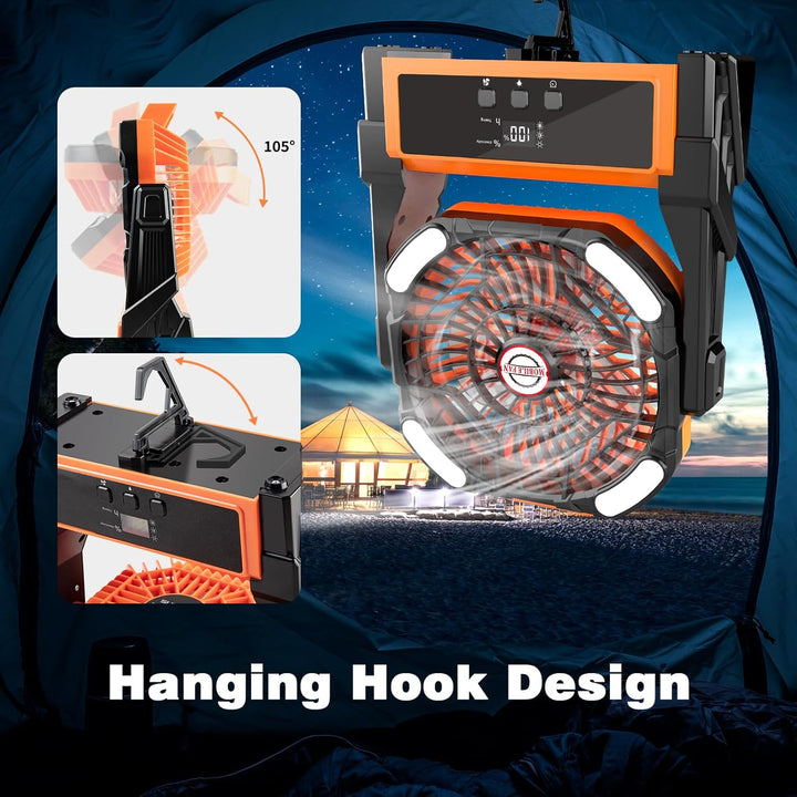 Sendowtek Camping Ventilator mit Akku 20000mAh, Tragbare Wiederaufladbare Tischventilator mit LED Li