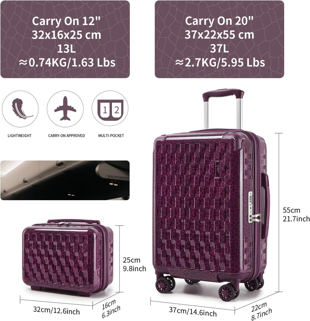Sea choice Handgepäck Koffer Set 2 Teilig Hartschalen Trolley mit Kosmetiktasche Eckenschutz ABS+PC