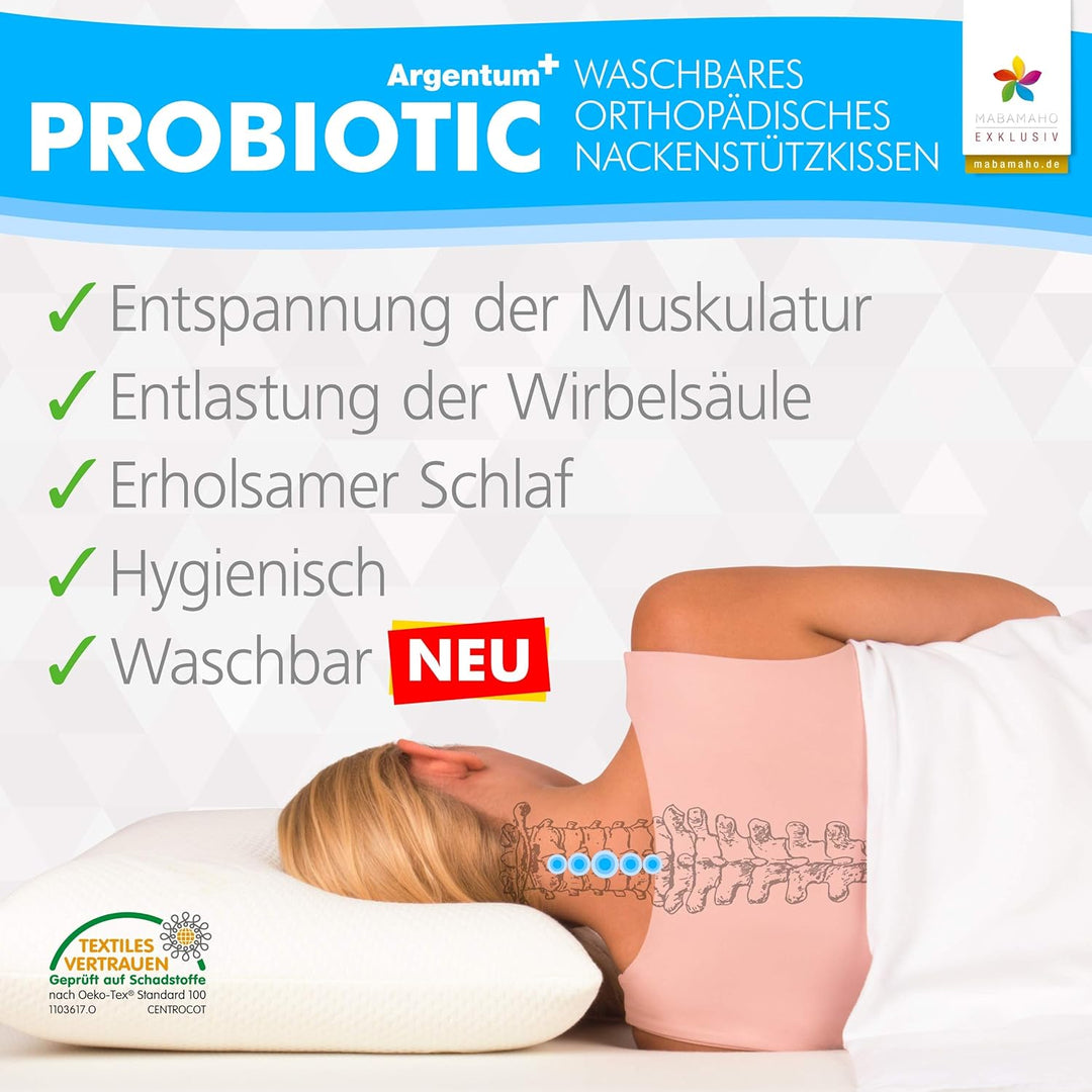 MABAMAHO Probiotic Orthopädisches Nackenstützkissen mit Aloe Vera aus Memory Viscoschaum 40x80x12 cm