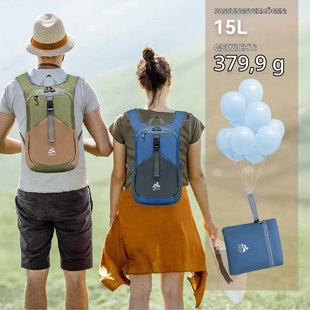 15L Wanderrucksack Kleiner Damen Herren Leichter Faltbarer Daypack Tagesrucksack Trekkingrucksack Du