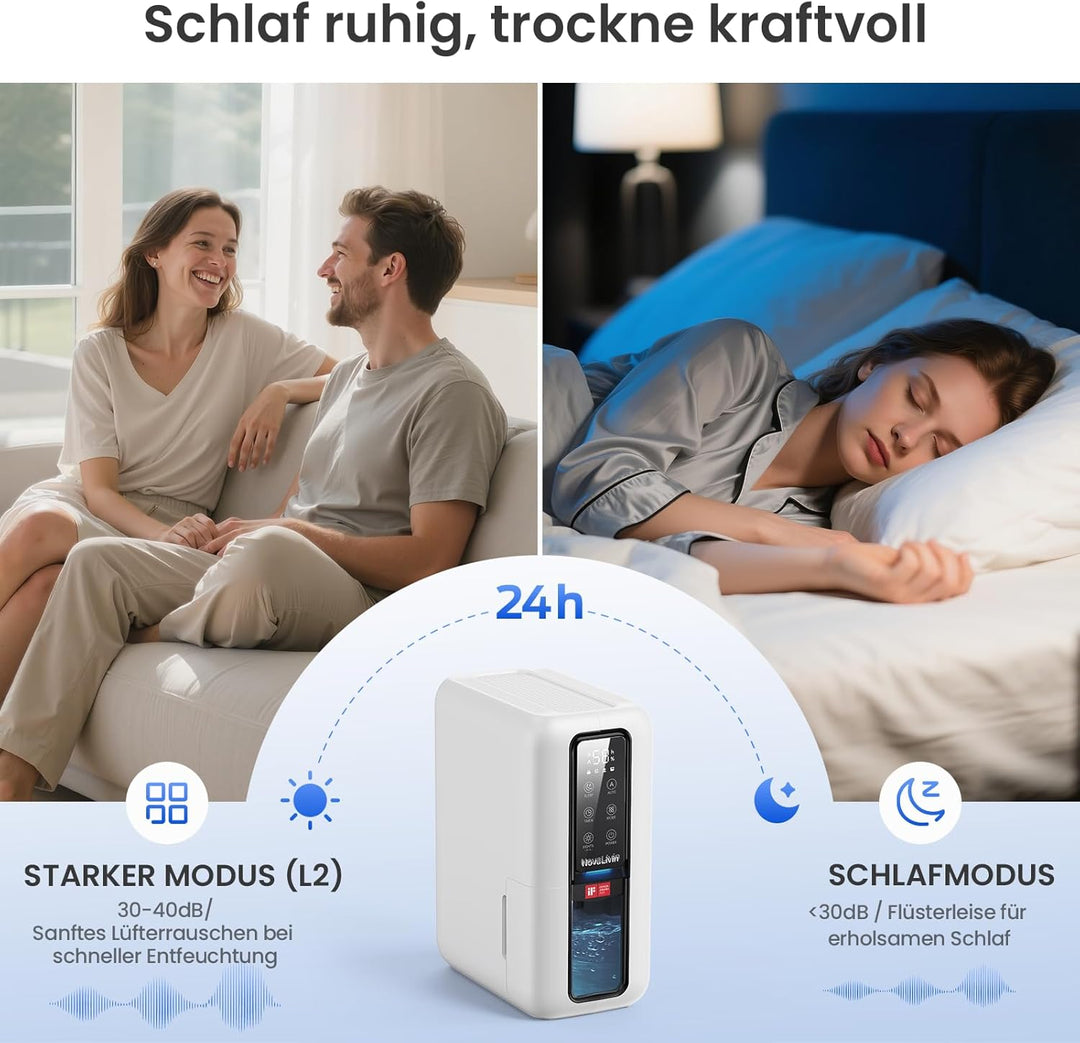 Raumentfeuchter Luftentfeuchter Elektrisch mit 2L Wassertank und Feuchtigkeitsabsorber, Automatische