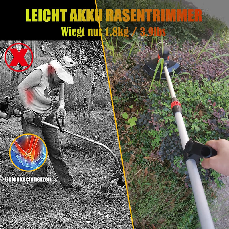 Rasentrimmer mit Akku Freischneider mit Unkrautbürste, 4 in 1 Akku Rasentrimmer mit Unkrautbürste, M