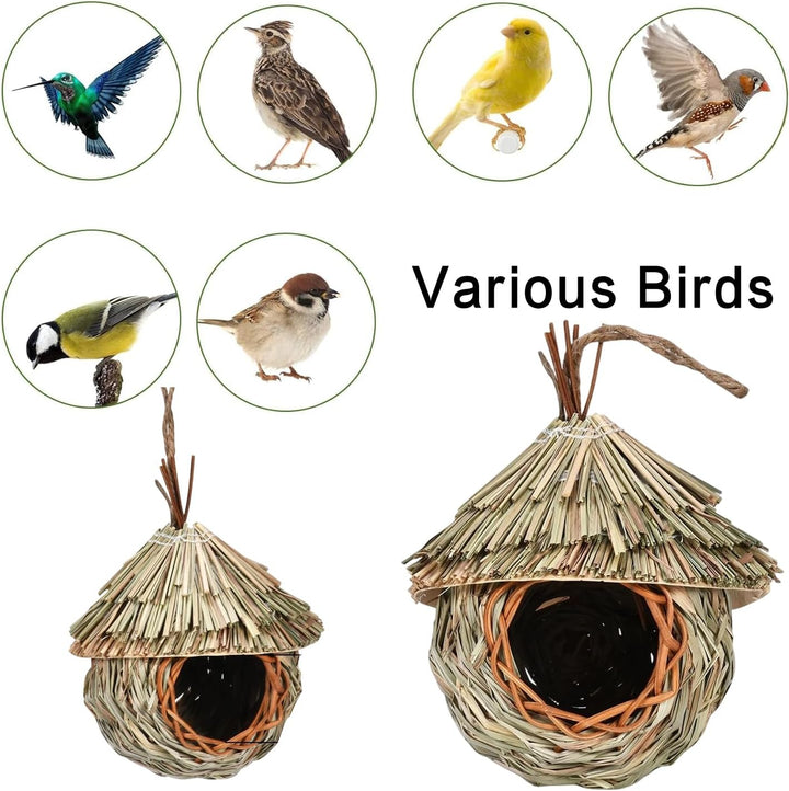 2 Stück Nistkästen, Vogelnest, Handgewebte Vogelhäuser, Vogelhäus zum Aufhängen, Gras Bird Nest für