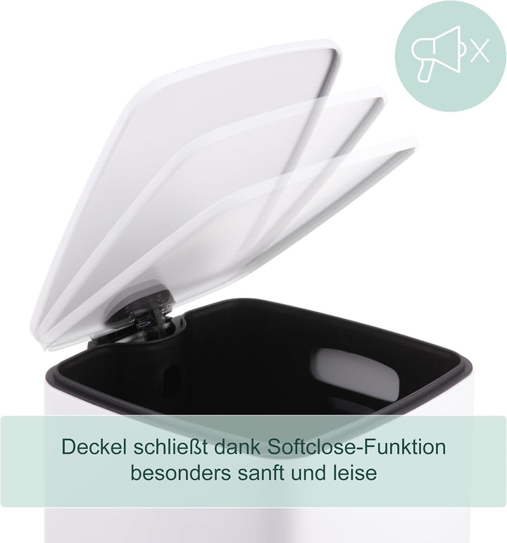 Relaxdays Mülleimer Küche, 12 Liter, Absenkautomatik, entnehmbarer Inneneimer, Mattes Metall, eckige