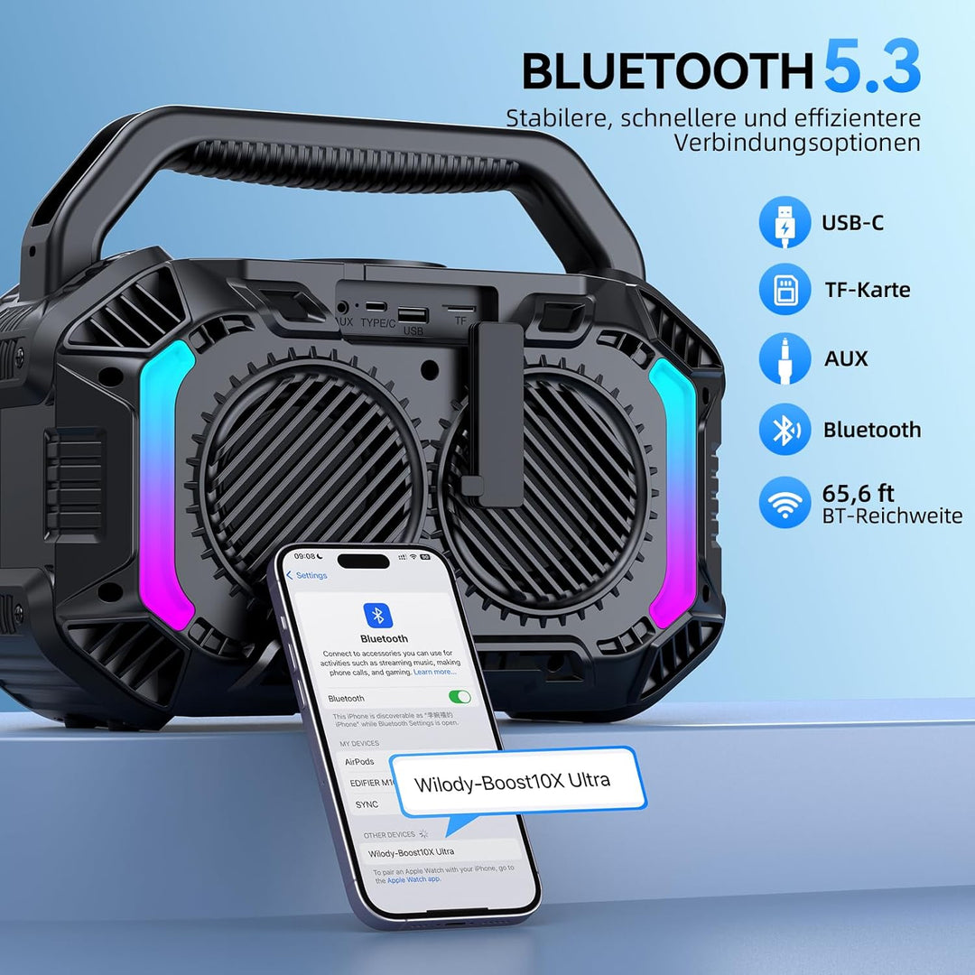 Wilody 100W Tragbare Bluetooth Lautsprecher Box,Bluetooth Lautsprecher mit Licht,Musikbox Bluetooth'