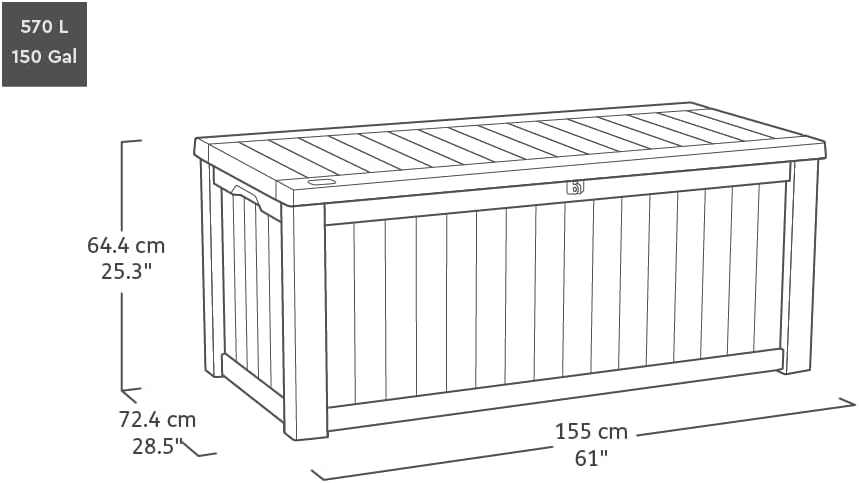 Keter Kissenbox Rockwood, graphit, 570l Fassungsvermögen, Aussenmasse: 155 x 72,4 x 64,4 cm, Auflage