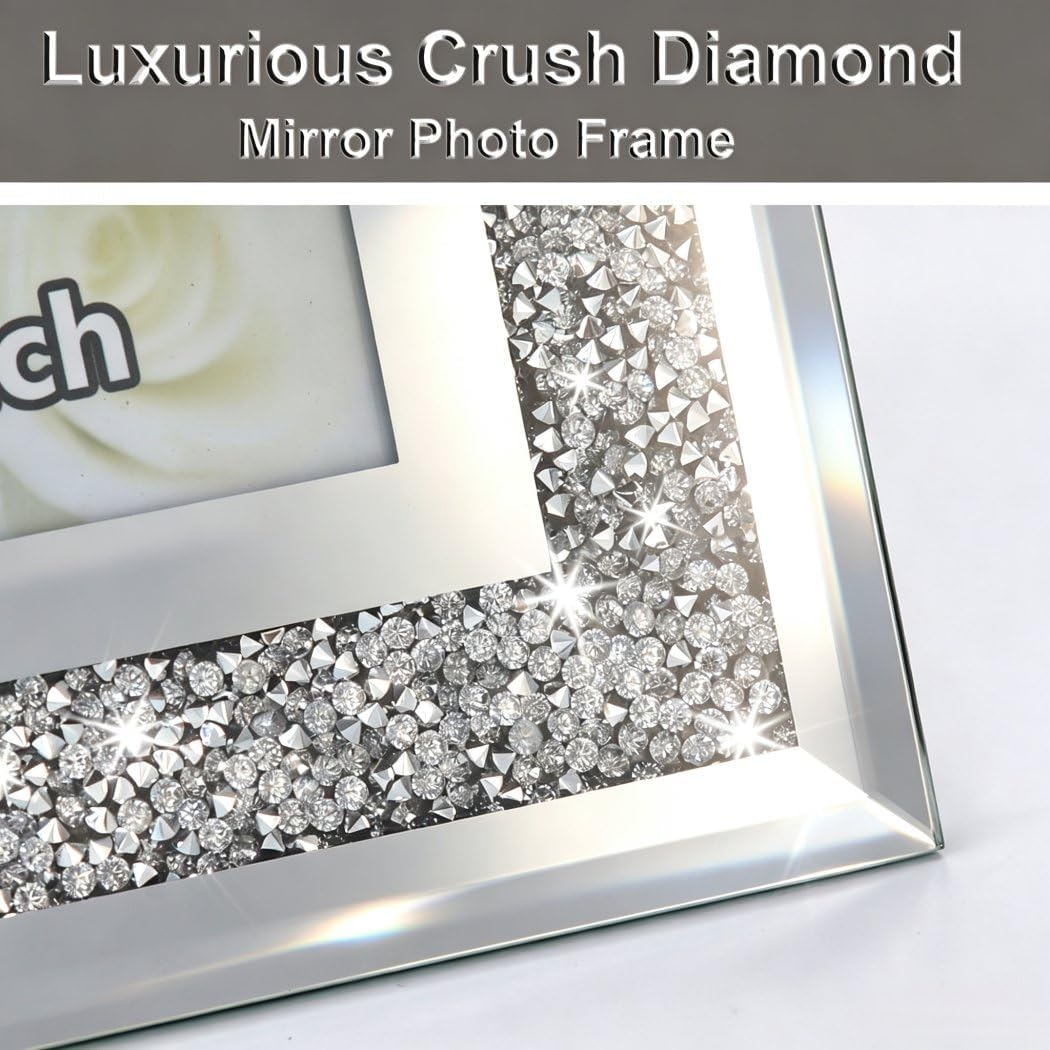 Crushed Diamond Hochzeitsspiegel-Bilderrahmen, Kristall-Silberglas-Bilderrahmen für Fotogrösse 20,3