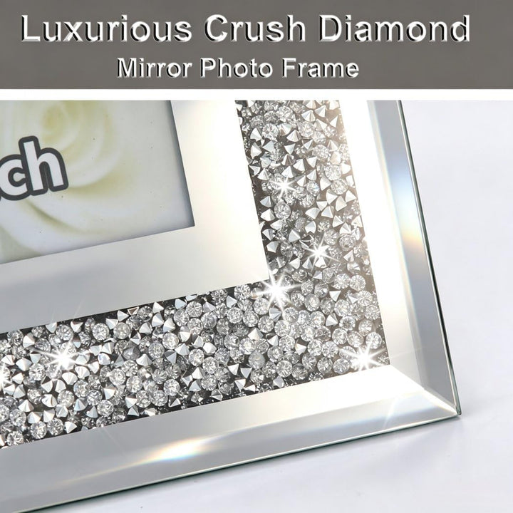 Crushed Diamond Hochzeitsspiegel-Bilderrahmen, Kristall-Silberglas-Bilderrahmen für Fotogrösse 20,3