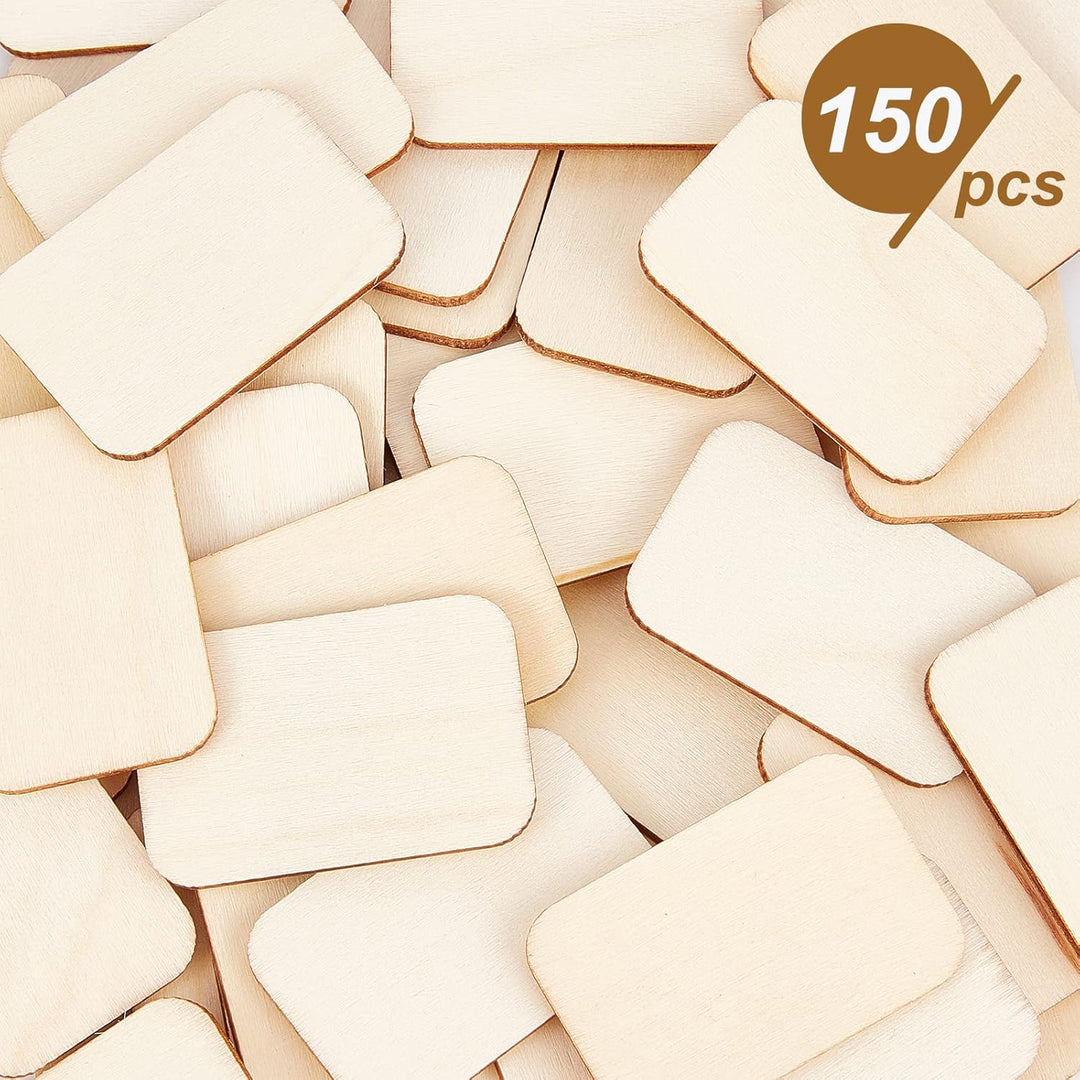 NBEADS 150 Stück rechteckige unbehandelte Holzstücke, 33x50mm blanko Naturholzscheiben Bastelbedarf