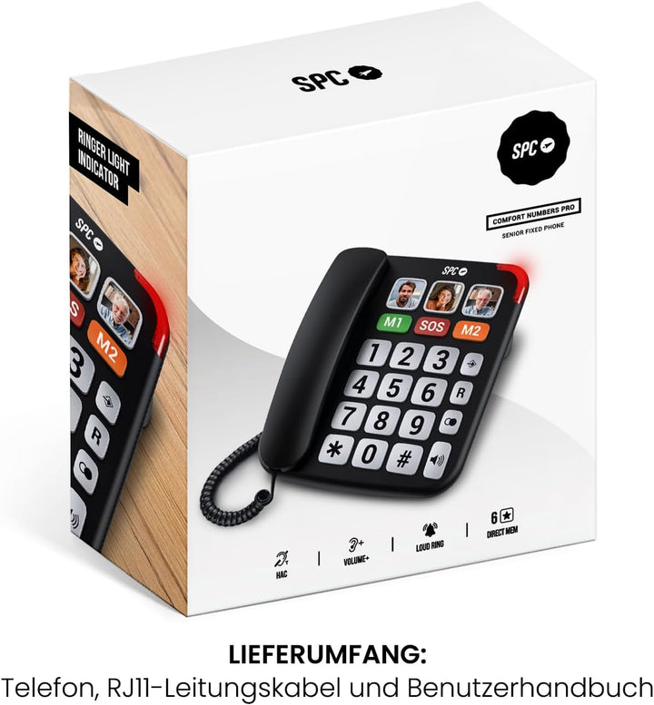SPC Comfort Numbers Pro - Senioren-Festnetztelefon mit grossen Tasten und lautem Klingeln | Verstärk