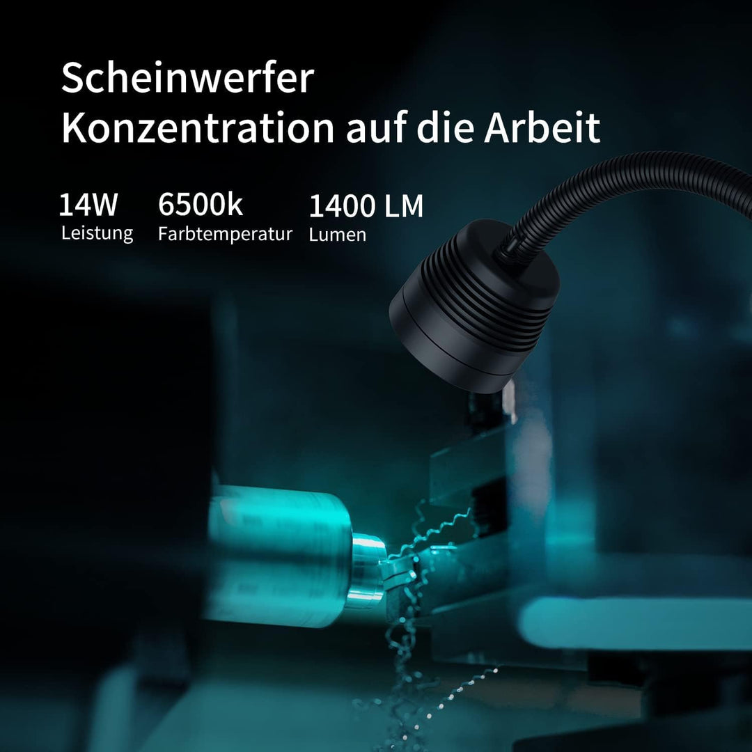 YouTeMei Maschinenlampe mit Magnetfuss Magnetische LED Drehmaschine Lampe 14W 1400 Lumen 6500K Flexi