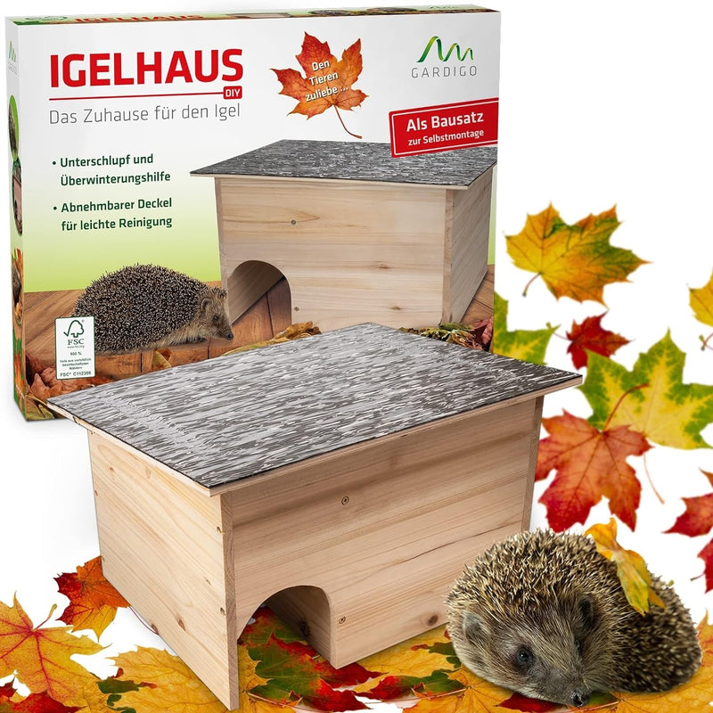 Gardigo® Igelhaus Bausatz aus Holz I Wetterfestes Dach I 48 x 29 x 38 cm I Vorgebohrtes Holz inkl. H