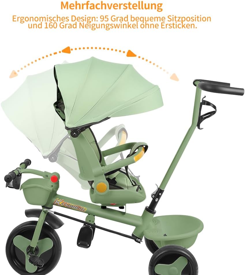 Multi-Funktions-Kinderdreirad, Dreirad 5 in1, Kleinkind-Dreiräder-Kinderwagen, mit Verstellbarem Sch