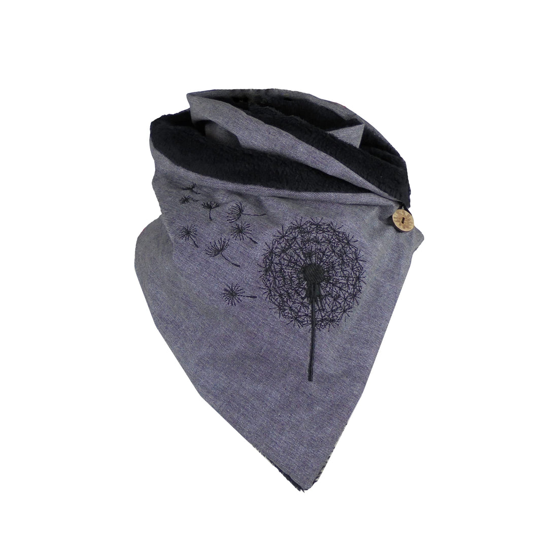 pinkeSterne ☆ Warmer Wickelschal Knopfschal Grau Pusteblume Stickerei