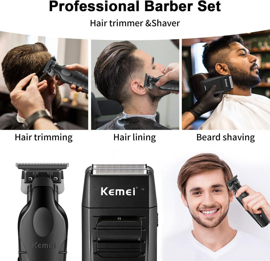 KEMEI Professionelle Haarschneidemaschine und Folienrasierer Set, Elektrische Haarschneidemaschine f