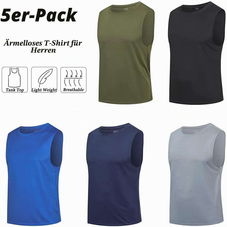 HUAKANG 3/5er Pack Tank Top Herren Ärmelloses Shirt Fitness Achselshirt Unterhemd Schnelltrocknendes