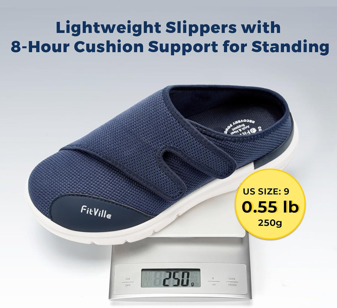FitVille Diabetiker Slipper Herren Extra Weit Gesundheitsschuhe mit Klettverschluss Orthopädische Ha