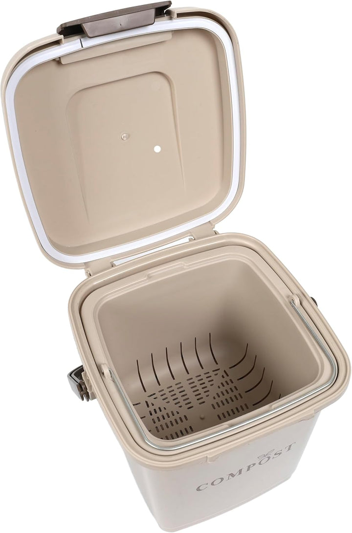 JE CHERCHE UNE IDEE, ME0021, Kompostbehälter mit perforiertem Eimer und Deckel, 8-Liter-Kompostbehäl