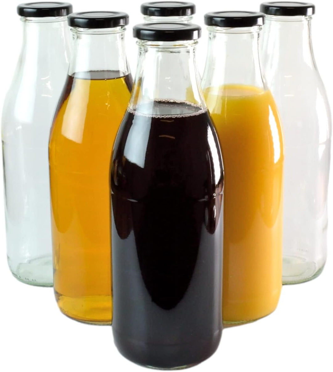 gouveo 20er Set Glasflasche 1000 ml (1,00 l) Saftflasche 1000 ml rund mit Schraubdeckel TO 48 schwar