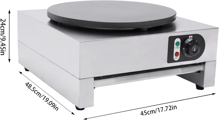 Elektrischer Crepemaker, Crepe-Maschine 3000 W flache Crepe-Grillplatte 40 cm, antihaftbeschichteter