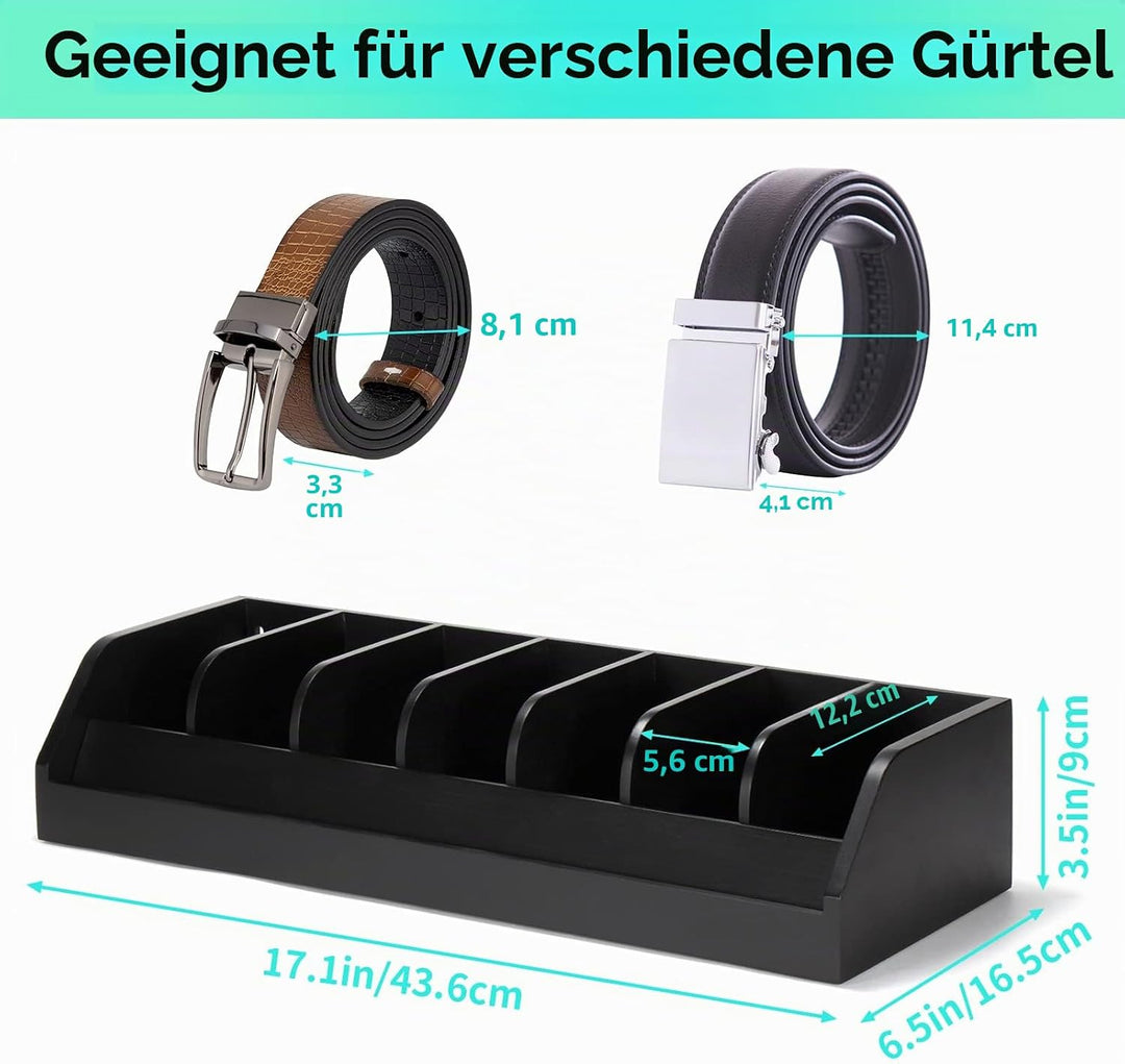 B4Life Gürtel Aufbewahrung, 7 Fächer Gürtelhalter für Herren, Bambus-Gürtel-Display-Rack für Schrank