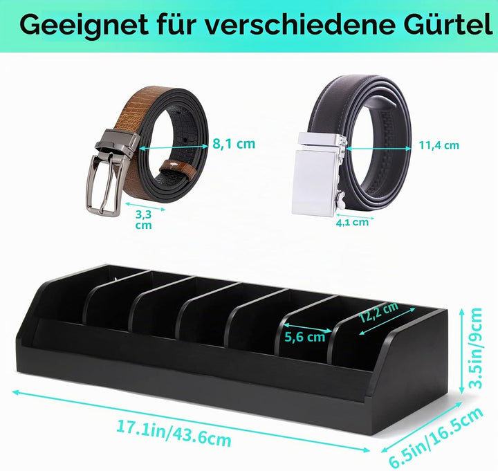 B4Life Gürtel Aufbewahrung, 7 Fächer Gürtelhalter für Herren, Bambus-Gürtel-Display-Rack für Schrank