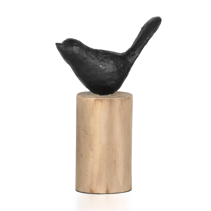 Moritz Skulptur I Vogel auf Baumstammm klein I 14,5 x 7,5 x 23 cm I Holzdeko I Skulpturen Deko I Mod
