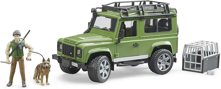 bruder 02587 - Land Rover Defender Station Wagon mit Förster & Hund - 1:16 Geländewagen Jeep Pick-up
