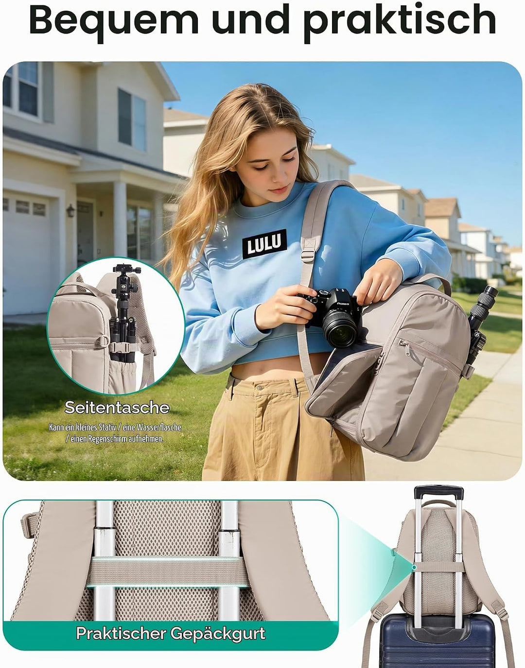 bagsmart Kamerarucksack Fotorucksack wasserdicht mit 13.6 Zoll Laptopfach für Sony Nikon Canon Kamer