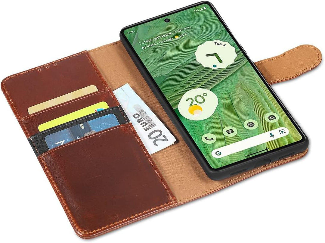 LENSUN Echtleder Hülle für Google Pixel 7, Handyhülle [Echtes Leder] [Magnetverschluss] [RFID Blocke