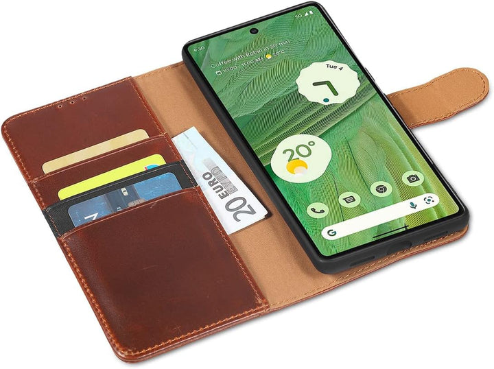 LENSUN Echtleder Hülle für Google Pixel 7, Handyhülle [Echtes Leder] [Magnetverschluss] [RFID Blocke
