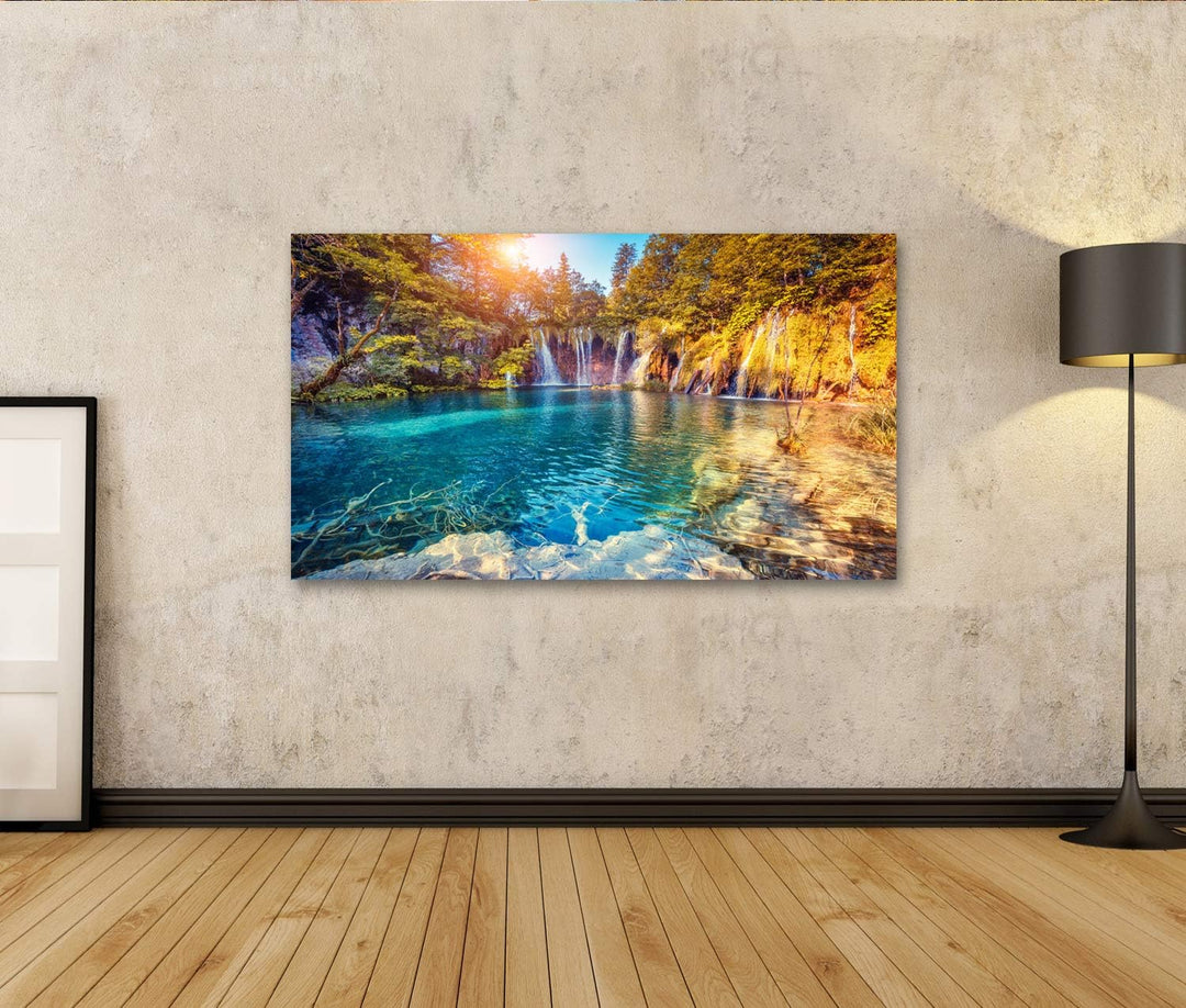 islandburner Bild auf Leinwand Majestätische Ansicht Über Türkiswasser Und Sonnige Strahlen Im Natio