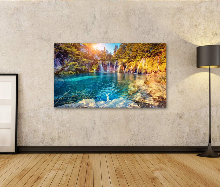 islandburner Bild auf Leinwand Majestätische Ansicht Über Türkiswasser Und Sonnige Strahlen Im Natio