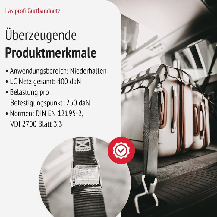 lasiprofi PKW Ladungssicherungsnetz aus Gurtband 0,9 x 0,9 Meter schwarz