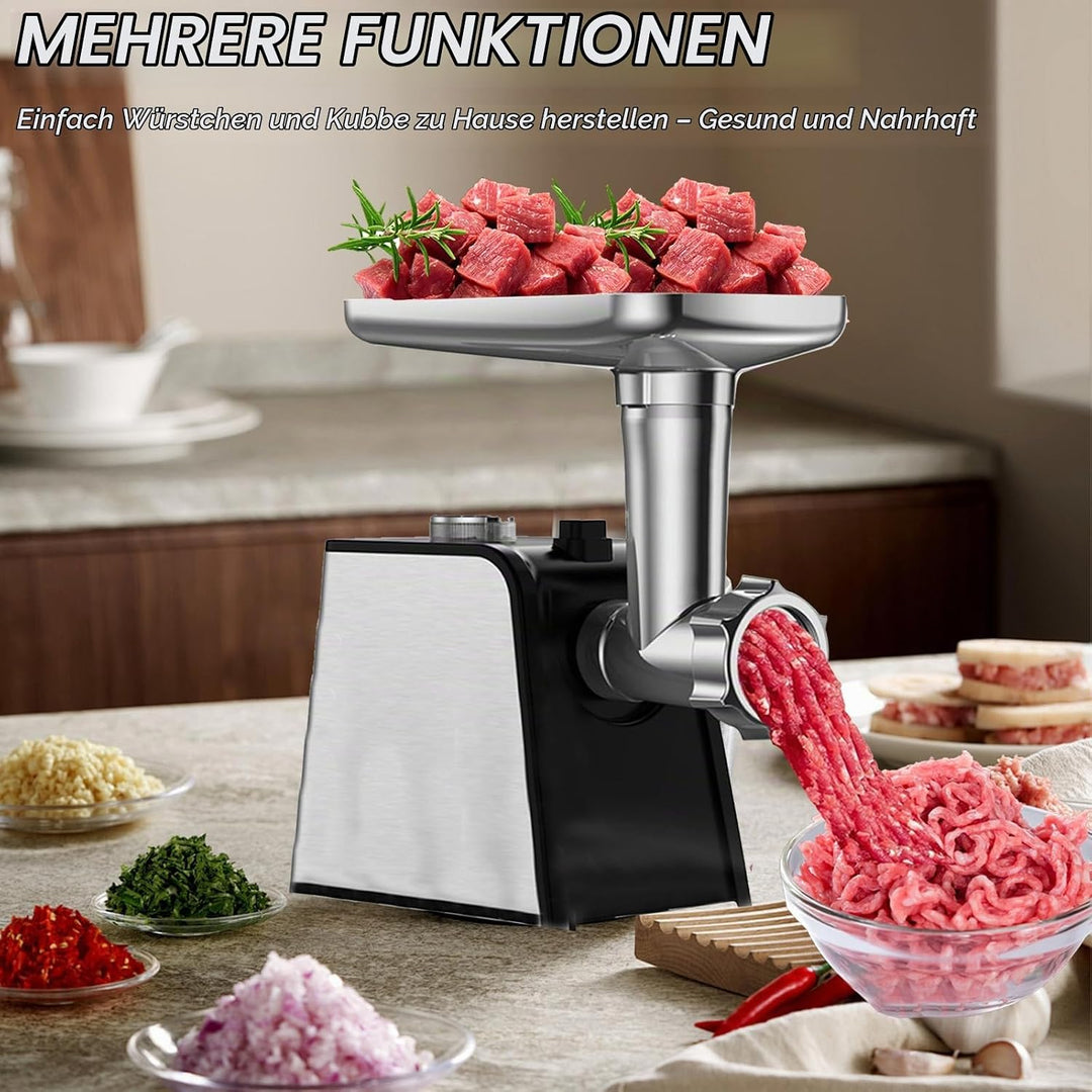 Fleischwolf Elektrisch, 3 in 1 Elektrischer Fleischwolf mit 3 Platten, Wurstfüller und Kubbe Kit, Ha