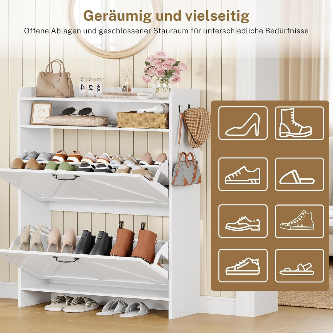 Schuhschrank mit 2 Klappen, Schuhkipper, Schuhschrank Schmal mit Trennwände verstellbar und abnehmba