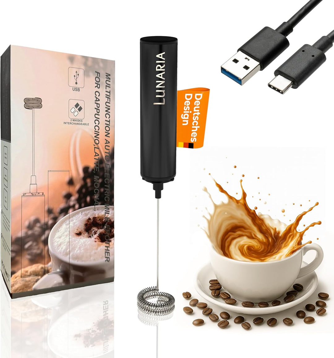 LUNARIA Elektrischer Milchaufschäumer Stab – Akku & USB – Handheld Milchschäumer Quirl Rührstab für