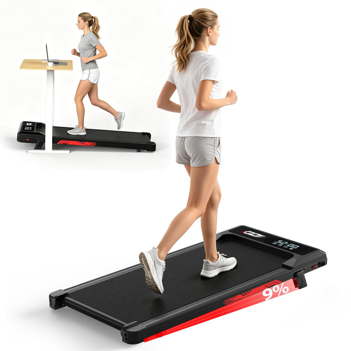 Walking Pad Laufband klappbar mit 9% Steigung und 1-10 km/h, leiser bürstenloser 3,0-PS-Motor, bis 1