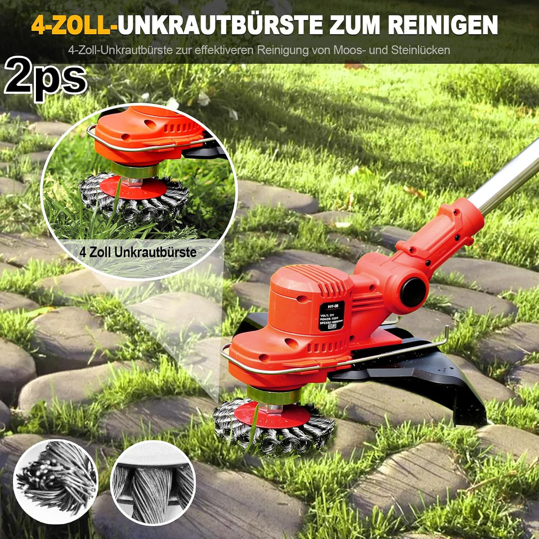 Rasentrimmer mit Akku für Makita Akku, Rasentrimmer mit Unkrautbürste und 2 x4.0MA Akku, Garten-Rase