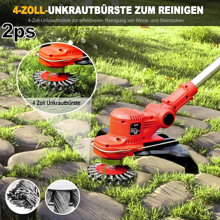 Rasentrimmer mit Akku für Makita Akku, Rasentrimmer mit Unkrautbürste und 2 x4.0MA Akku, Garten-Rase