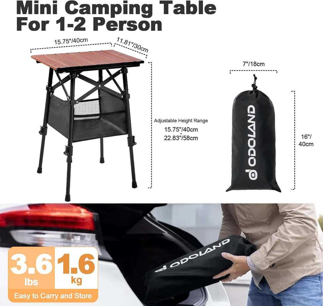 Odoland mini Campingtisch höhenverstellbar mit Aufbewahrungstasche, 40 x 30 cm Leicht Klapptisch aus