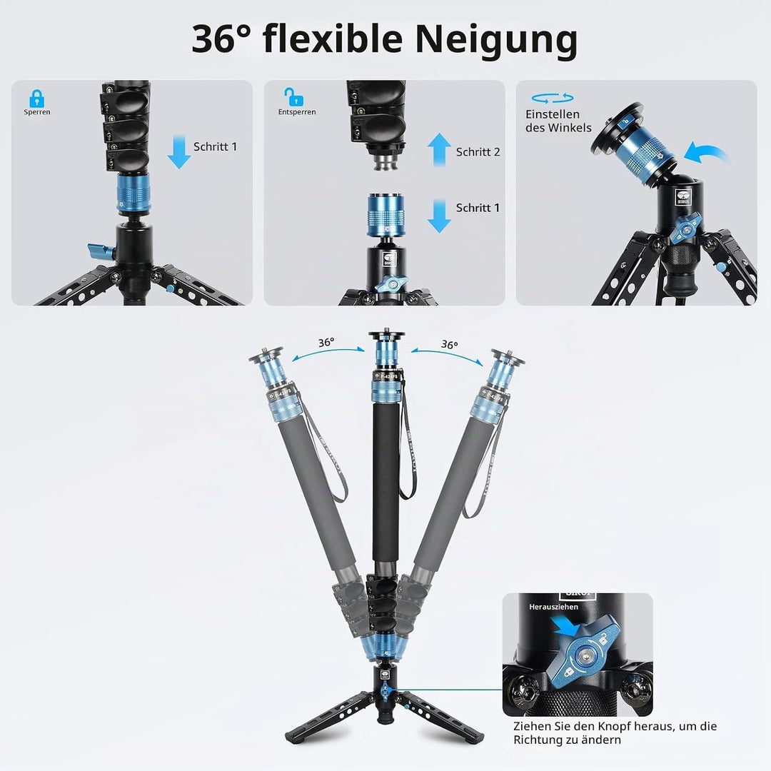 SIRUI P-424FS Einbeinstativ für Kamera, Modular, 3-in-1, Einbeinstativ aus Kohlefaser, mit Stativhal