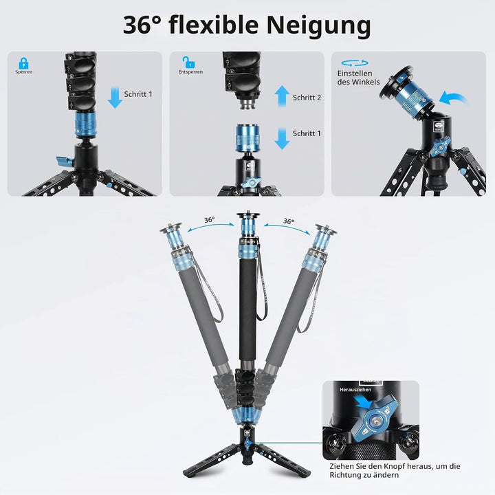 SIRUI P-424FS Einbeinstativ für Kamera, Modular, 3-in-1, Einbeinstativ aus Kohlefaser, mit Stativhal